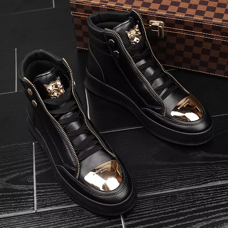 2025 spring new men’s martin boots high-top sneakers metal casual leather boots korean style trendy street dance shoes