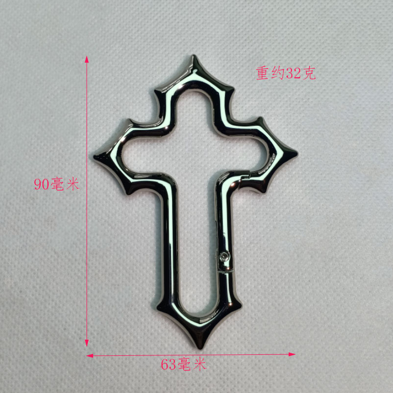 Cross zinc alloy five-pointed star metal oval keychain press opening spring buckle bag pendant hiking buckle