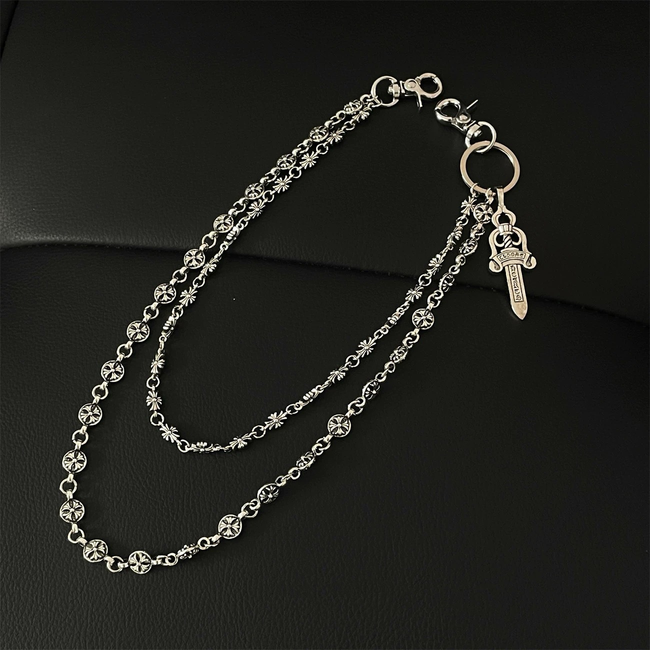 Fashion hot-selling metal style double-layer trouser chain bag hanging chain cross flower sword sense of design waist chain jeans chain
