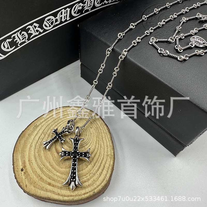 Kro xin’s new full diamond double cross necklace, vintage pink diamond sydney style, couple’s bamboo chain, wholesale direct from the manufacturer 1