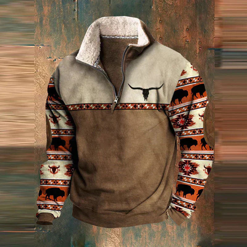 Amazon spring/autumn new men’s long-sleeve half-zip printed casual fashion european and american trendy jacket