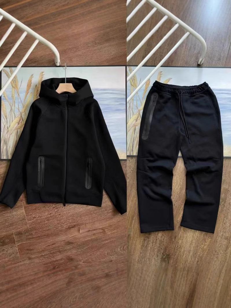 Cross-border tech casual sport hooded jacket & sweatpants set – sizes 54-61 – breathable & comfortable