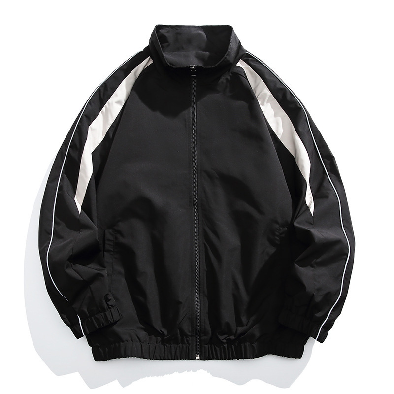 Cross-border men’s spring/autumn stand collar jacket – casual, versatile, loose-fit outerwear with reflective strips and color block design