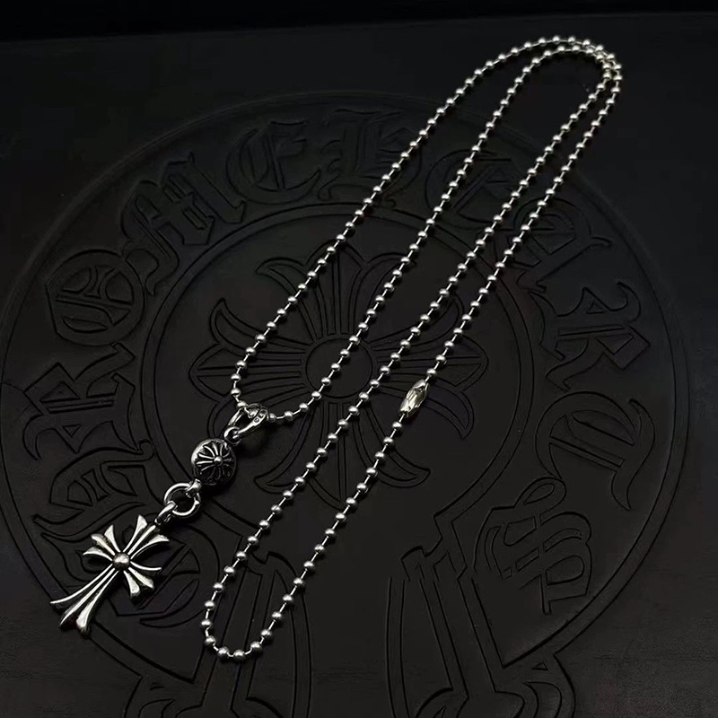S925 sterling silver ch trendy unisex crow paw high-end version necklace sweater chain retro classic cross pendant