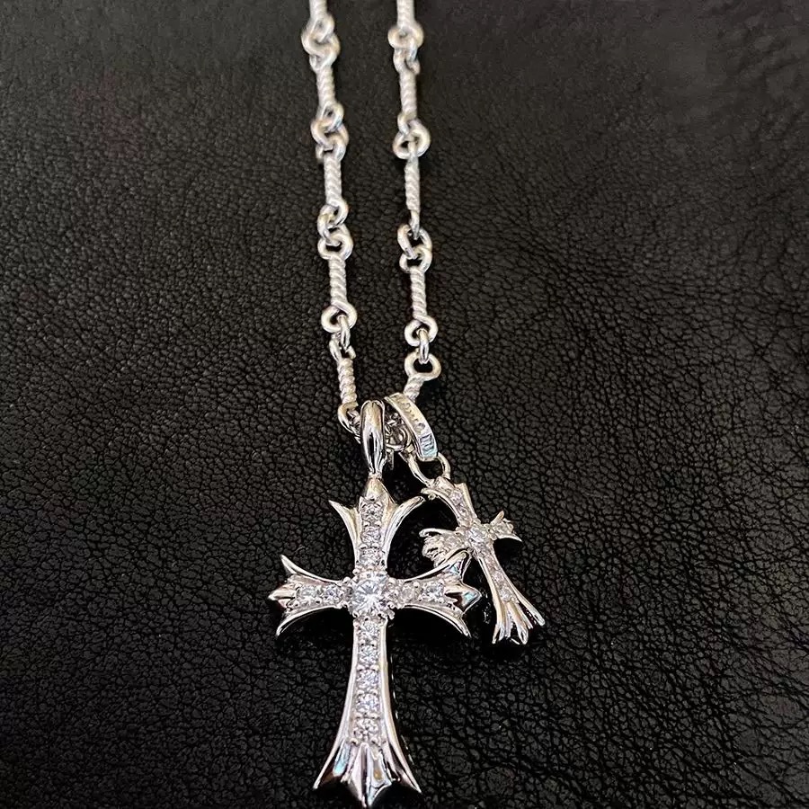 New k-loon heart high-quality diamond-encrusted double cross color diamond pendant trendy fashion hip-hop necklace – versatile couple’s style