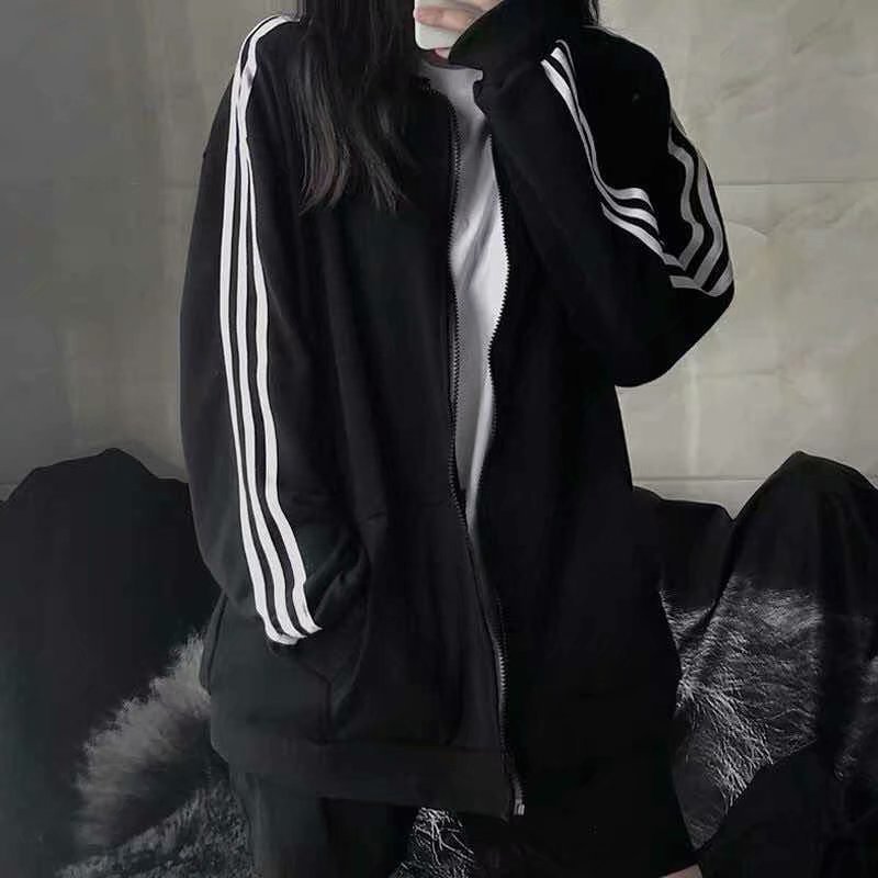 2022 spring/summer new arrival: women’s three-stripe jacket – korean style lightweight jacket, student black baseball jacket, women’s loose fit bf trendy style