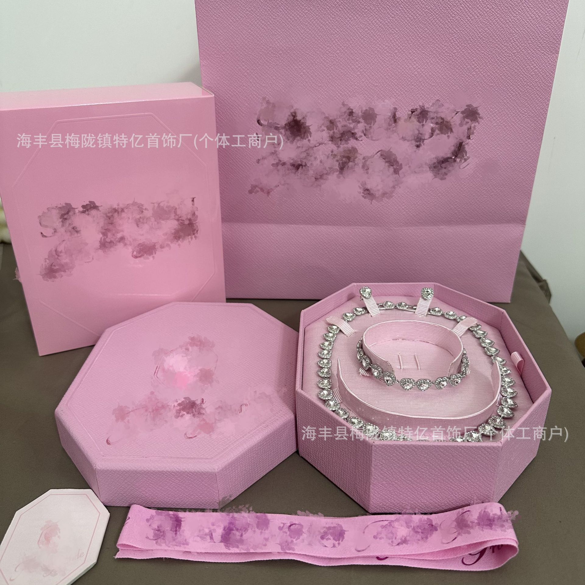 Shijia new arrival original full diamond heart necklace, bracelet, and earring set – factory direct 1