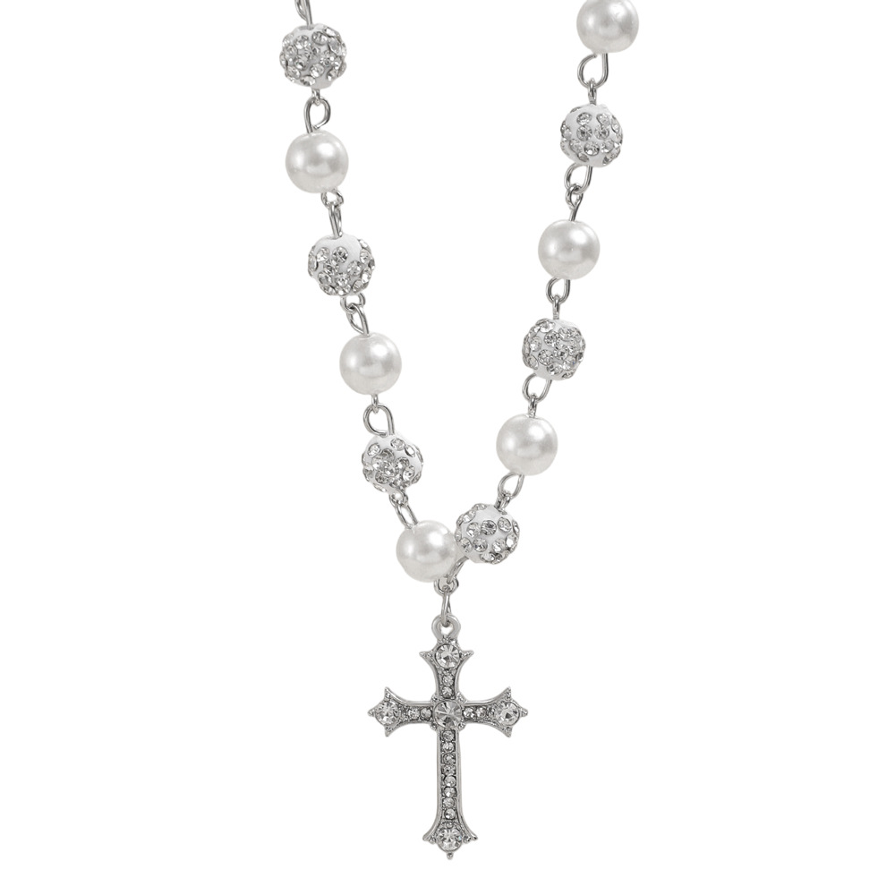 Full diamond cross pearl necklace isn style hip hop niche unique punk summer new jewelry accessories wholesale 1