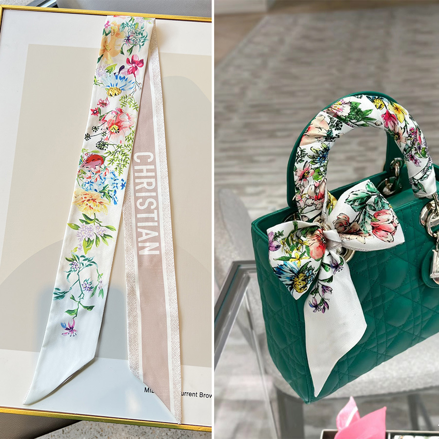 New arrivald family flower long silk scarf artificial silk small ribbon classy scarf hair tie bag handle ribbon for women