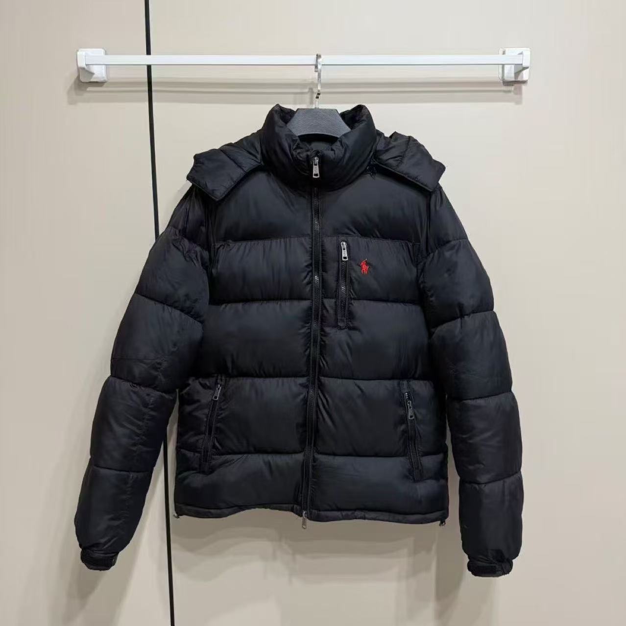 Cross-border correct version of ralph pony outwear cotton jacket thickenednew arrival men’s and women’s hooded windproof removable hood jacket