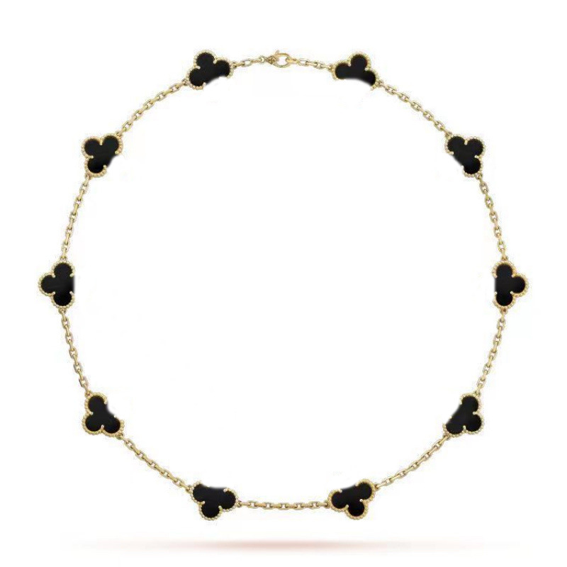 Factory direct supply black agate ten flower necklace double-sided four-leaf clover clavicle chain fanjia luxury brand wholesale