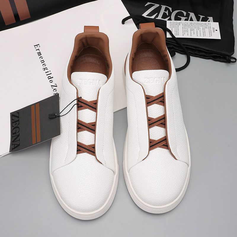 European men’s genuine leather casual white sneakers low-top slip-ons lazy shoes athletic shoes slip-on driving shoes