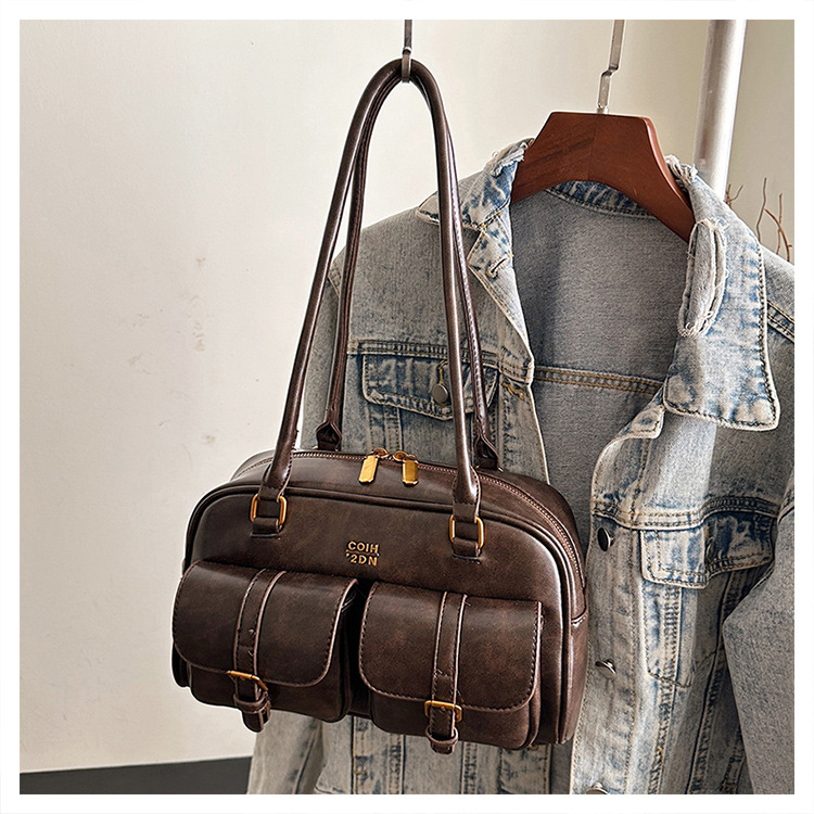High-end bowling bag for women 2025new arrival large capacity shoulder underarm bag retroeasiest for matchwork clothingsatchel bag
