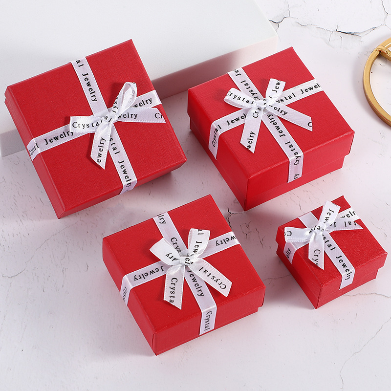 English letter bow jewelry packaging box square heaven and earth cover ring necklace jewelry packaging box small gift box