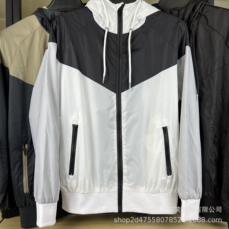 Cross-border new arrival: men’s lightweight breathable athletic windbreaker – loose fit student running jacket with color block design and casual hooded outerwear
