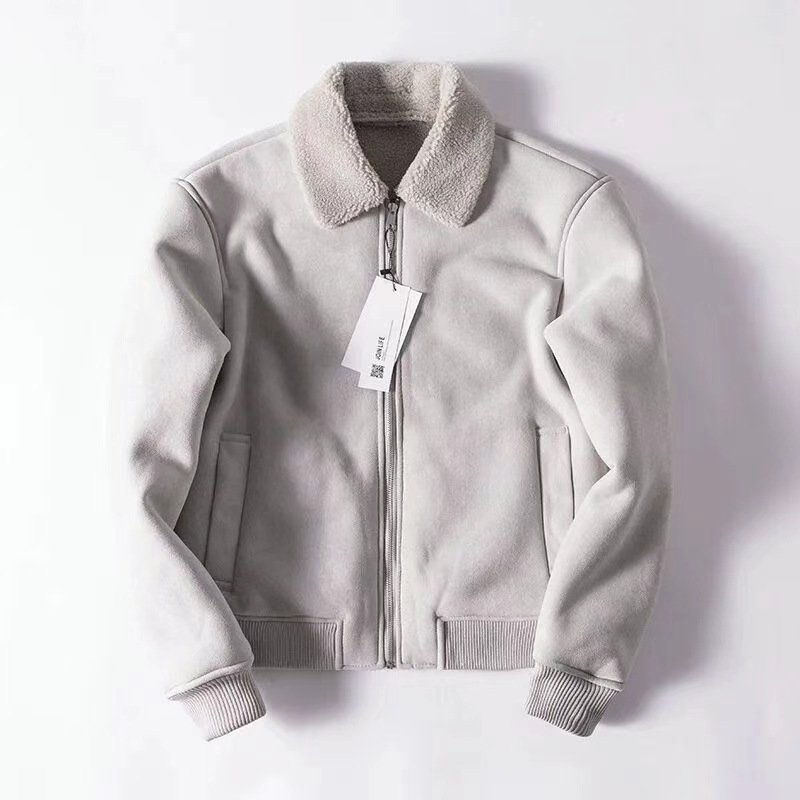 Taop&za autumn/winter new men’s casual turn-down collar faux shearling zip-up jacket