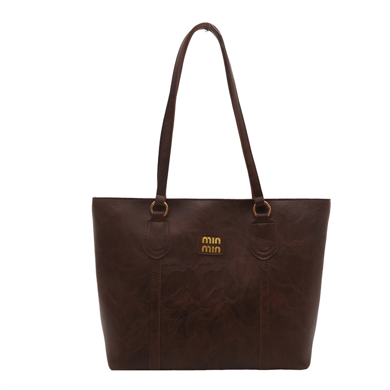 Pu leather chic bag – large capacity women’s 2025 autumn/winter new fashion shoulder bag – niche commute retro tote bag – trendy