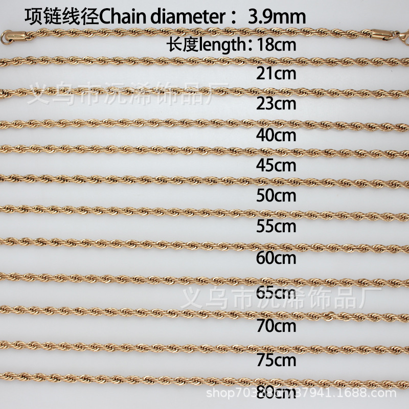 European and american stainless steel twisted rope chain men’s necklace trendy hip hop jewelry titanium steel 18k gold necklace wholesale