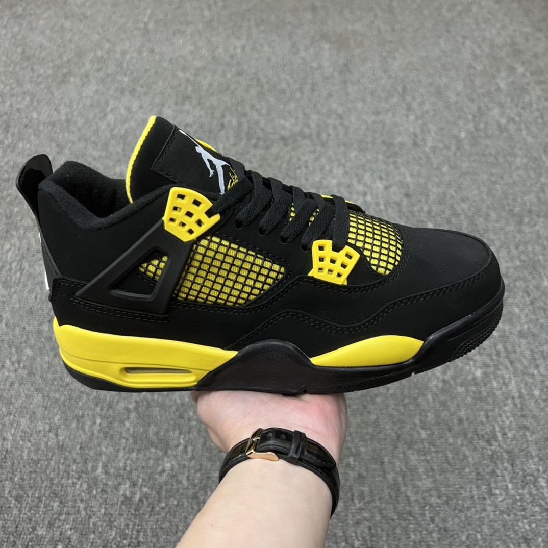 Putian export aj4 practical basketball shoes white green black yellow thunder and lightning classic mid-top sneakers men’s and women’s sports shoes
