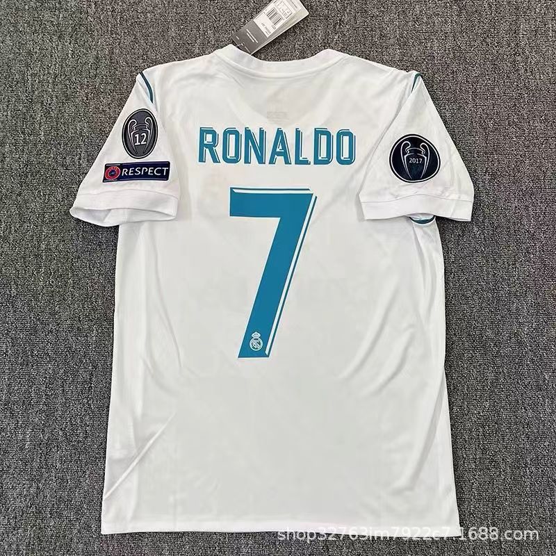 1718 real madrid home & away jersey #7 cristiano ronaldo short sleeve retro throwback football kit training top