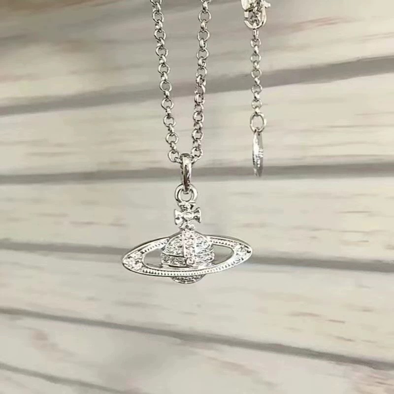 Xijia douyin hot-selling classic full diamond sparkling large saturn rhinestone necklace alloy version eleganteasiest for matchsweater chain