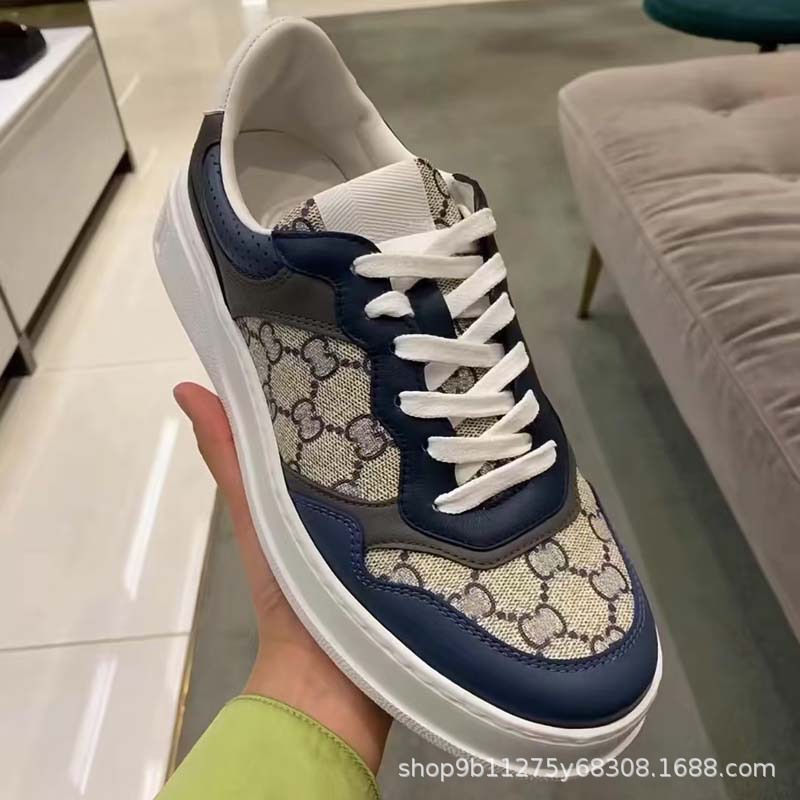 Dongguan original factory original single g family biscuit shoes genuine leather thick soleheight increasersports and casual shoes plaid breathable white shoes men