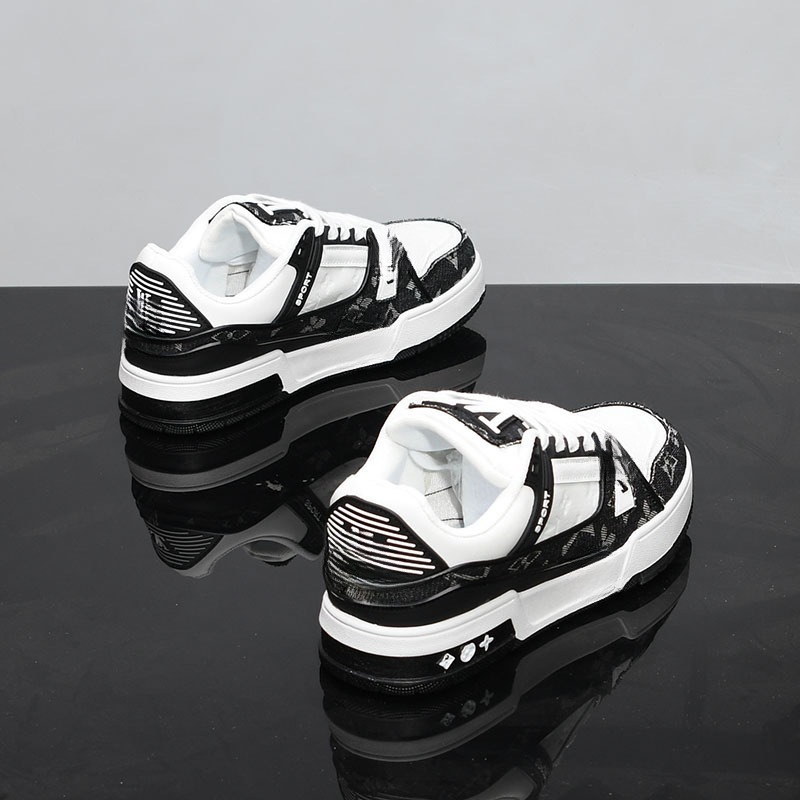 Men’s spring breathable youth sports versatile casual leather panel shoes thick sole height increasing couple trendy shoes women
