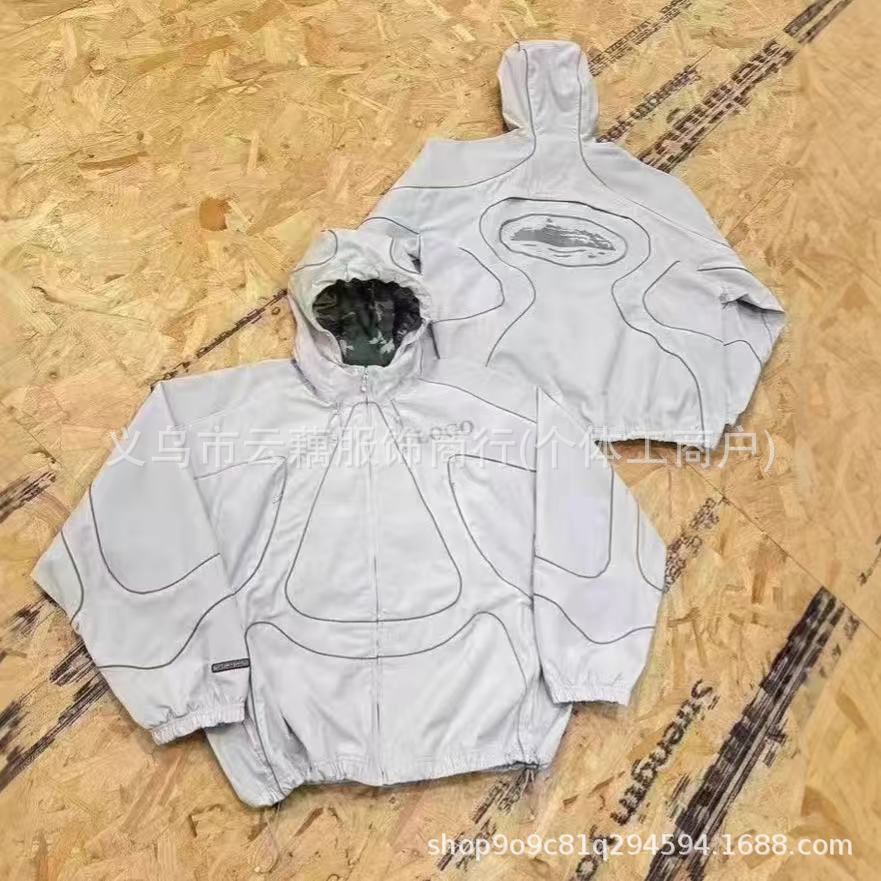 Cross-border nk devil’s island co-branded hook jacket outwear hooded men’s and women’s windbreaker waterproof reflective strip tops pants