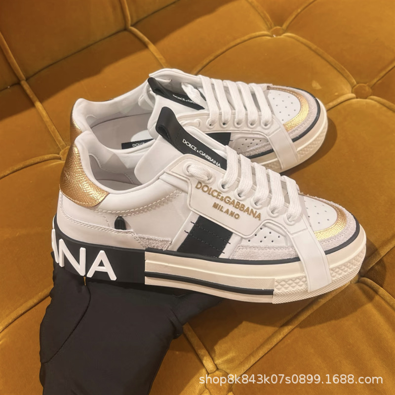 2025 trendy versatile graffiti hand-painted dg couple shoes women’s skate shoes genuine leather athletic casual white sneakers men’s