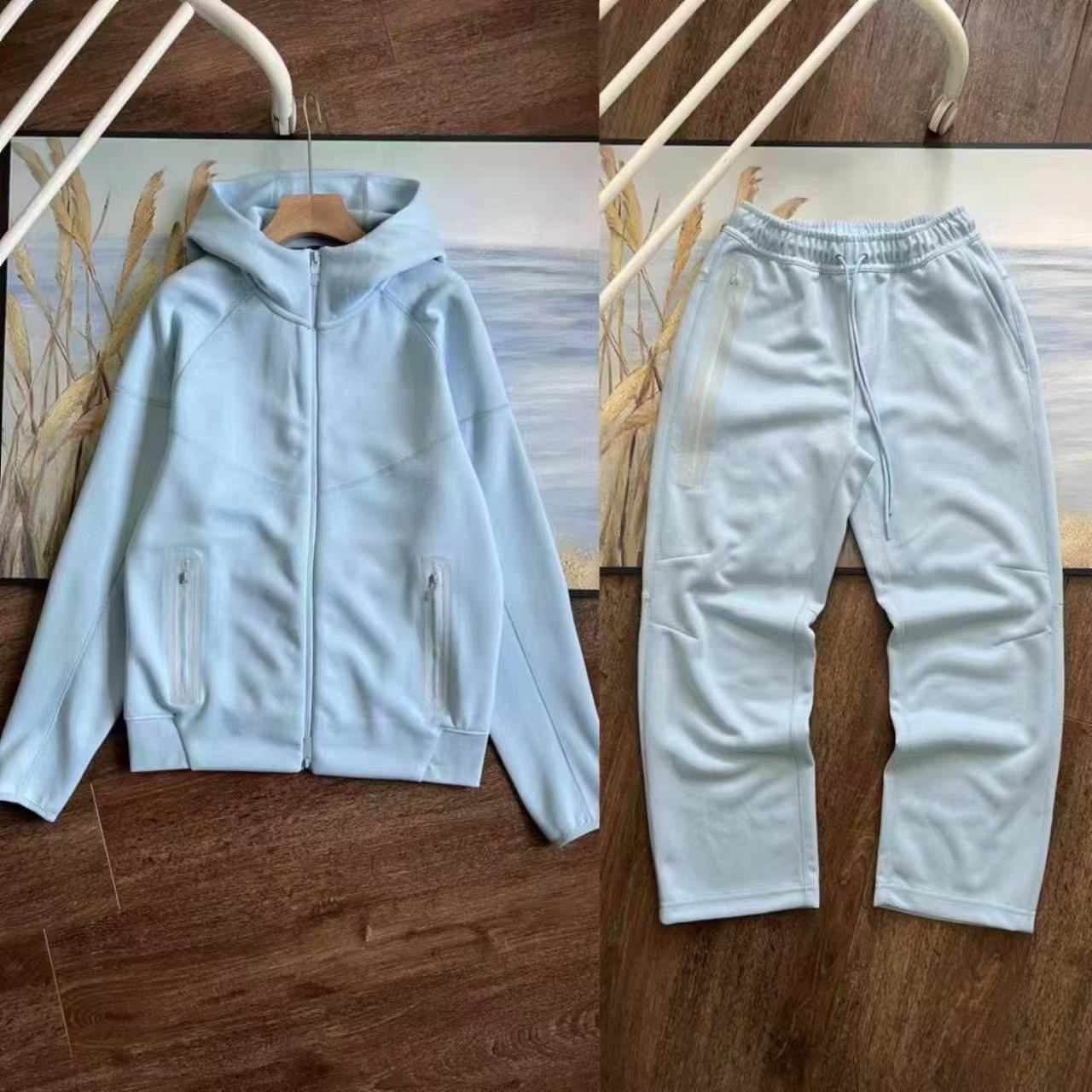 20ss spring/autumn new casual sport air layer hooded jacket and sweatpants set 454=461
