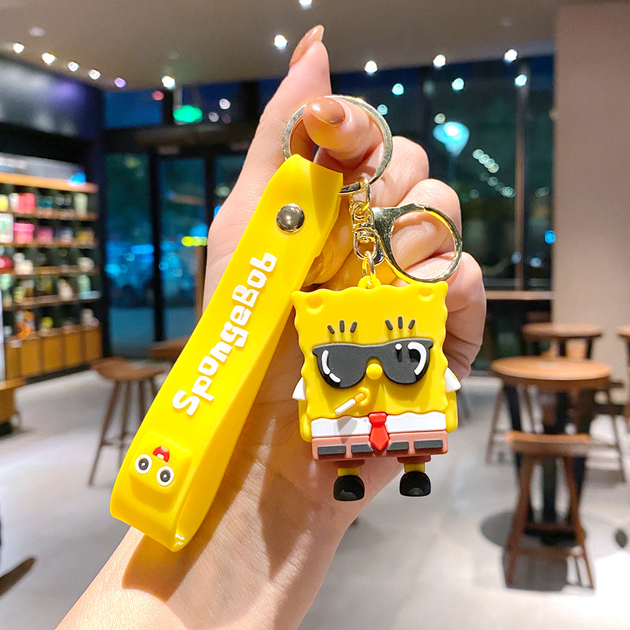 Cartoon spongebob squarepants keychain – adorable patrick star figurine charm – car, bag, and keyring accessory – couple’s gift