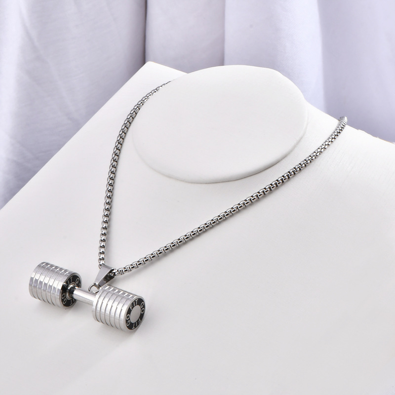 Cross-border hot-selling european and american style niche fashion personalized dumbbell necklace men’s versatile titanium steel pendant wholesale processing 1