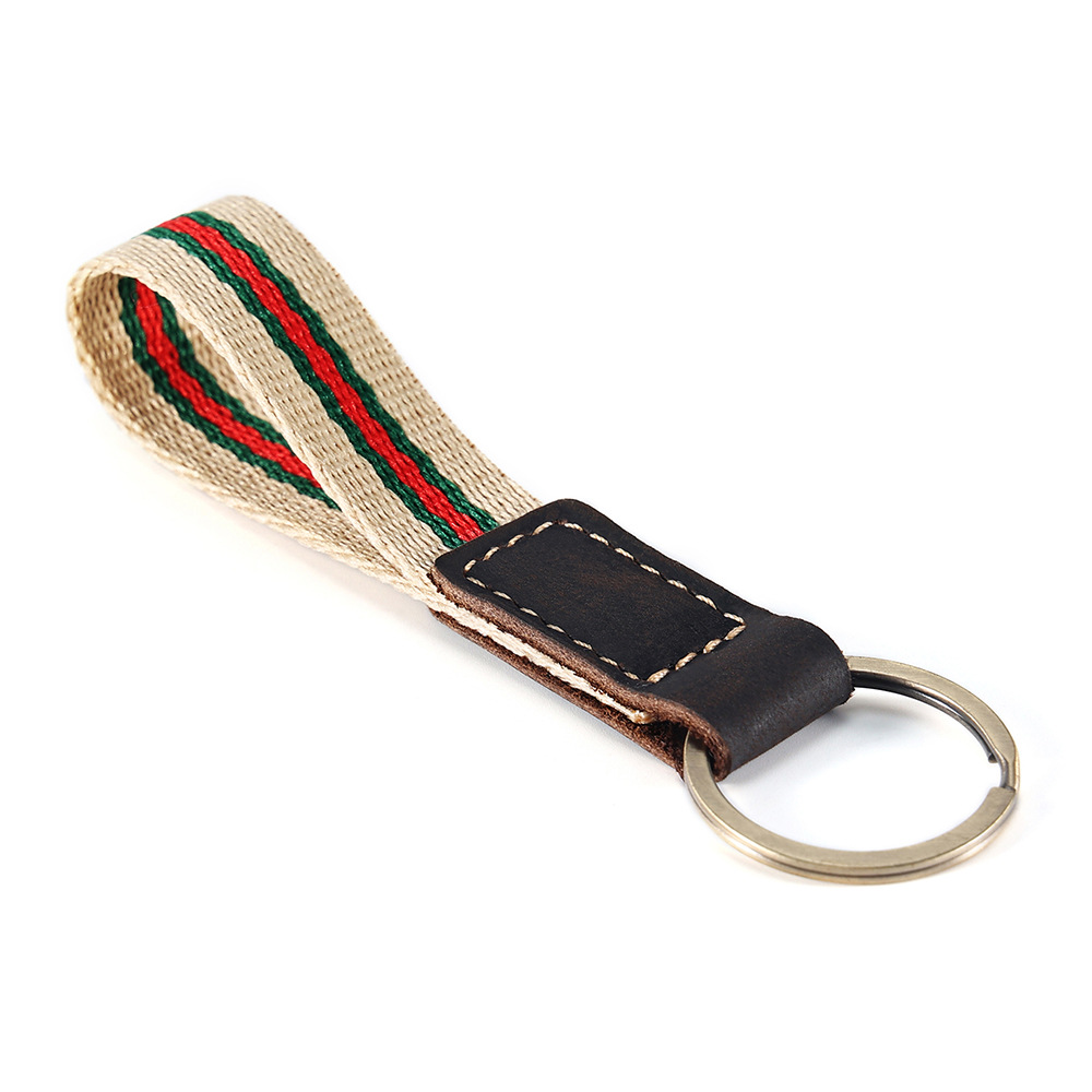 New genuine leather striped braided keychain – stylish & minimalist car keyring, bag charm, leather key lanyard
