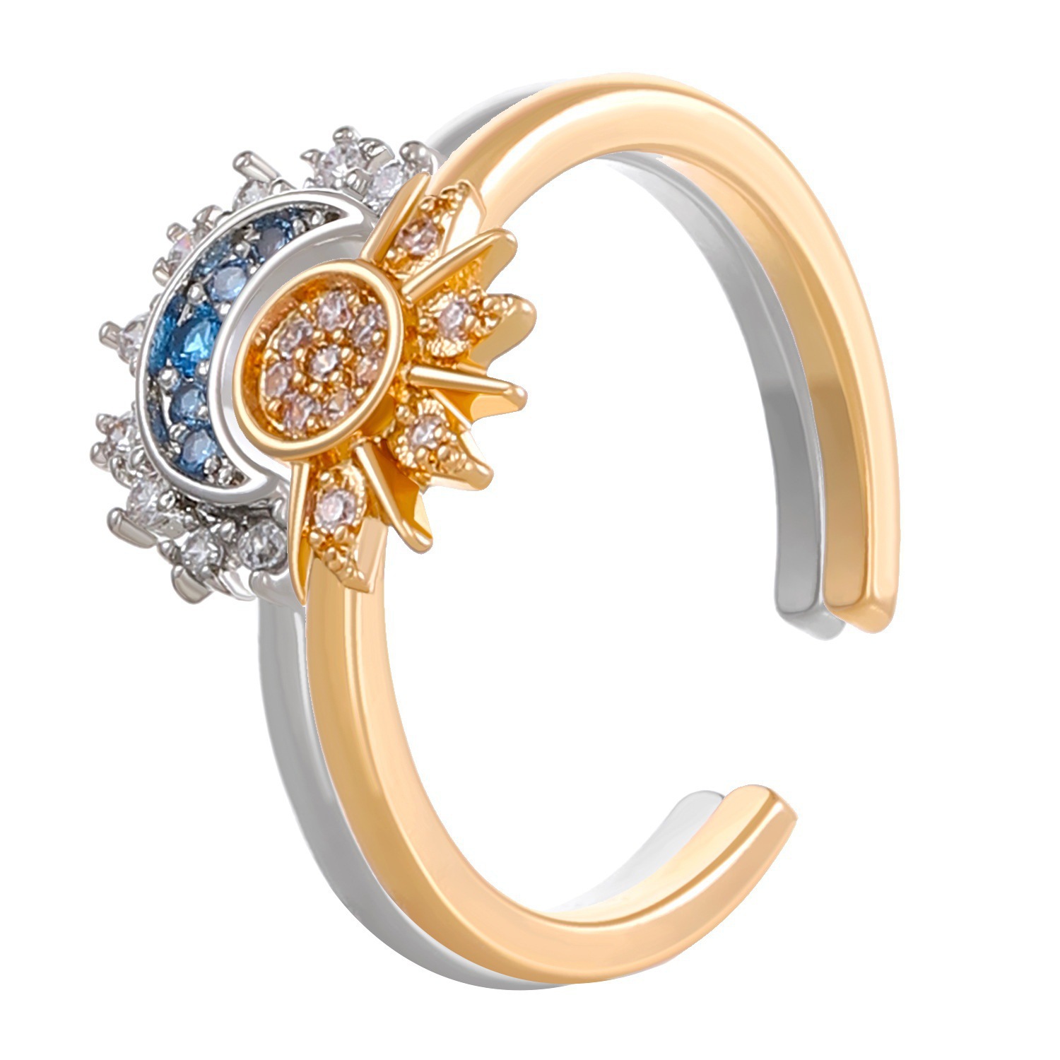 Sun and moon shine stacked open ring new arrivalfashion cross-border stylish diamond ring sensual combination ring necklace