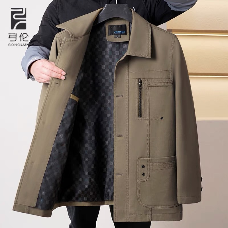 Dad spring & fallpure cottonoutwear men’s middle-aged and elderly jacket men’s middle-aged jacket shirt old man topsoutwear grandfather clothes