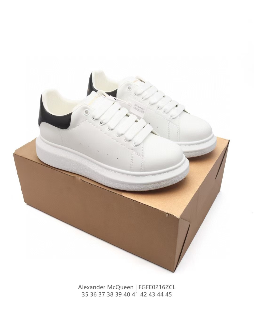 High-end mcqueen genuine leather white sneakers with hidden wedge platform, thick sole, unisex, sporty, fashionable, versatile, skate shoes, casual shoes