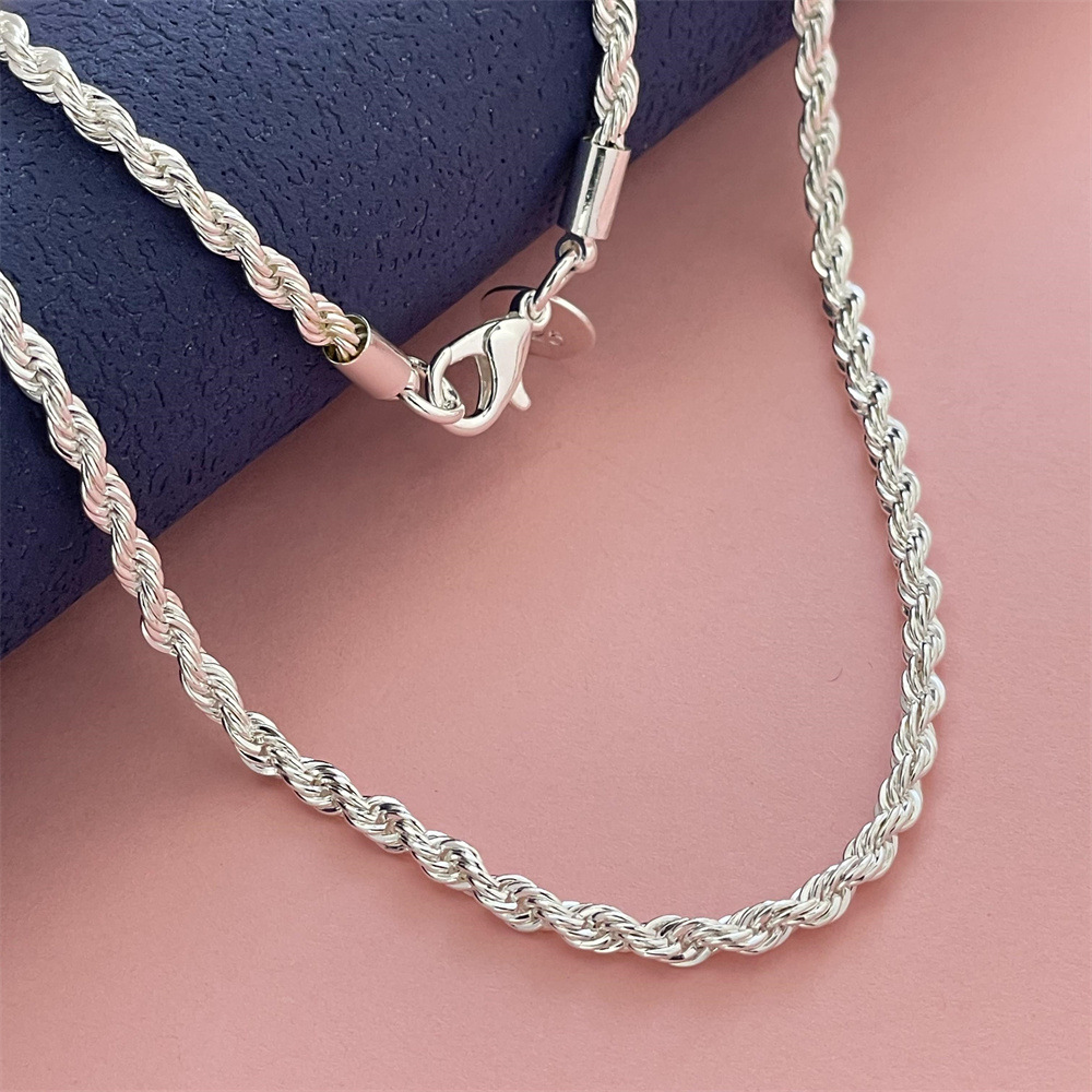 Electroplated 925 silver 3mm twisted rope necklace aliexpress fashiontemu hot selling 40-75cm 1
