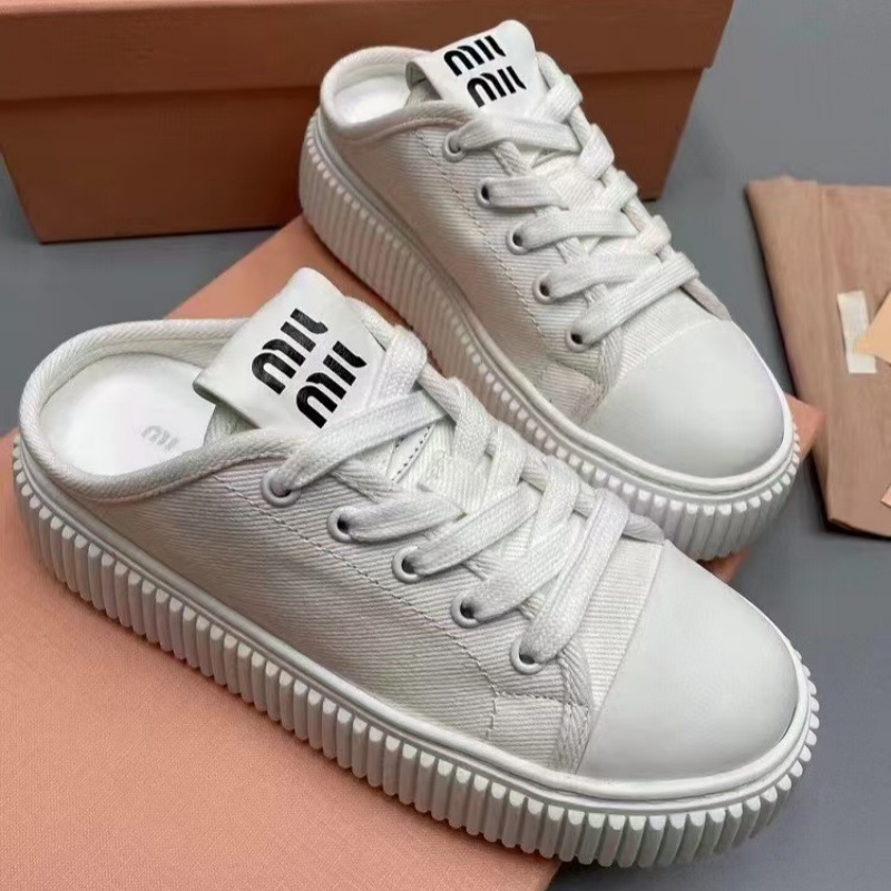 New arrivalmm’s new arrival canvas shoes mesh thick sole women’s shoes fashion heightening lightweight biscuit cut outwhite shoes half drag