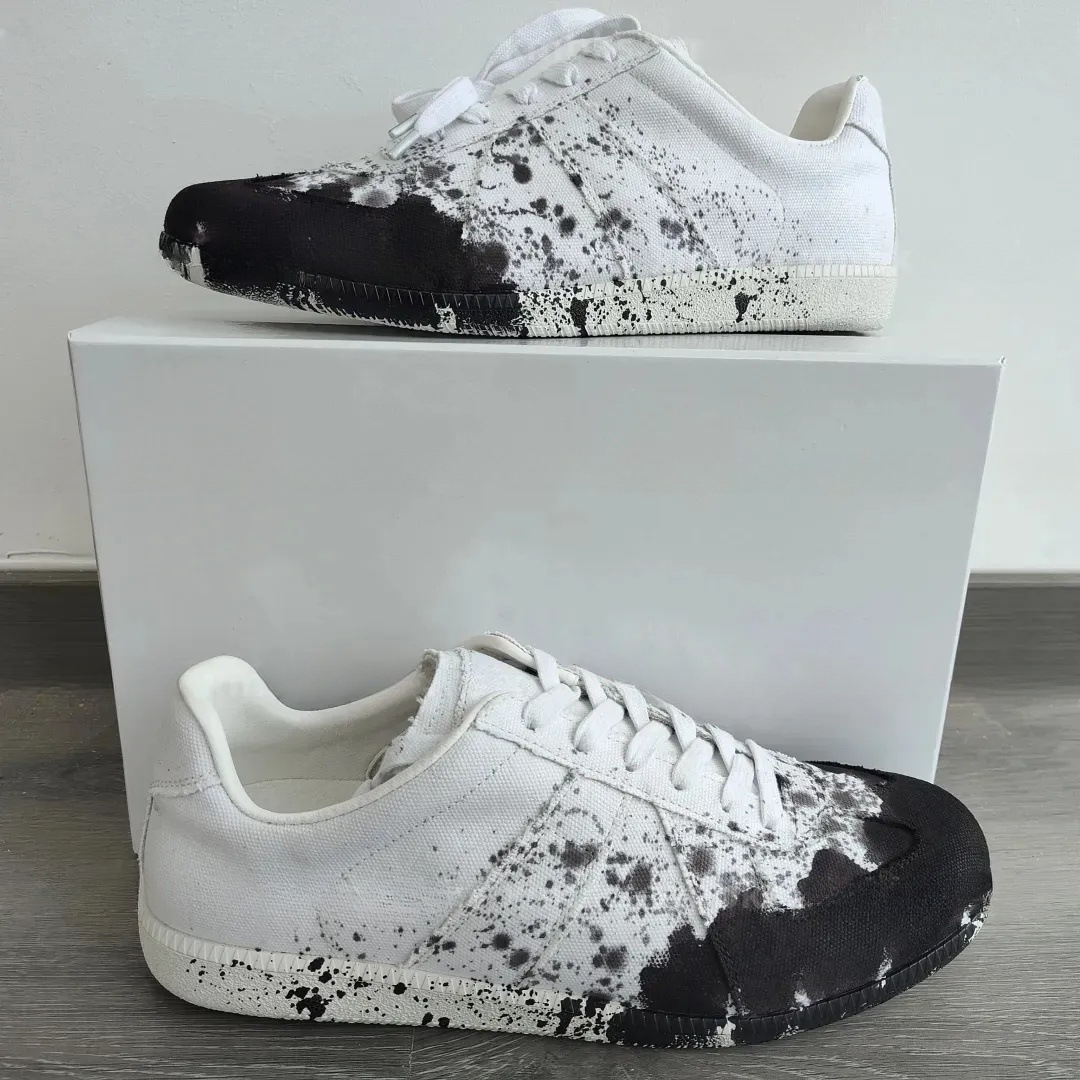 Ready-to-ship mm6 retro german army trainers (gats) – unisex lace-up white sneakers, flat casual athletic shoes, color block, versatile couple’s skate shoes