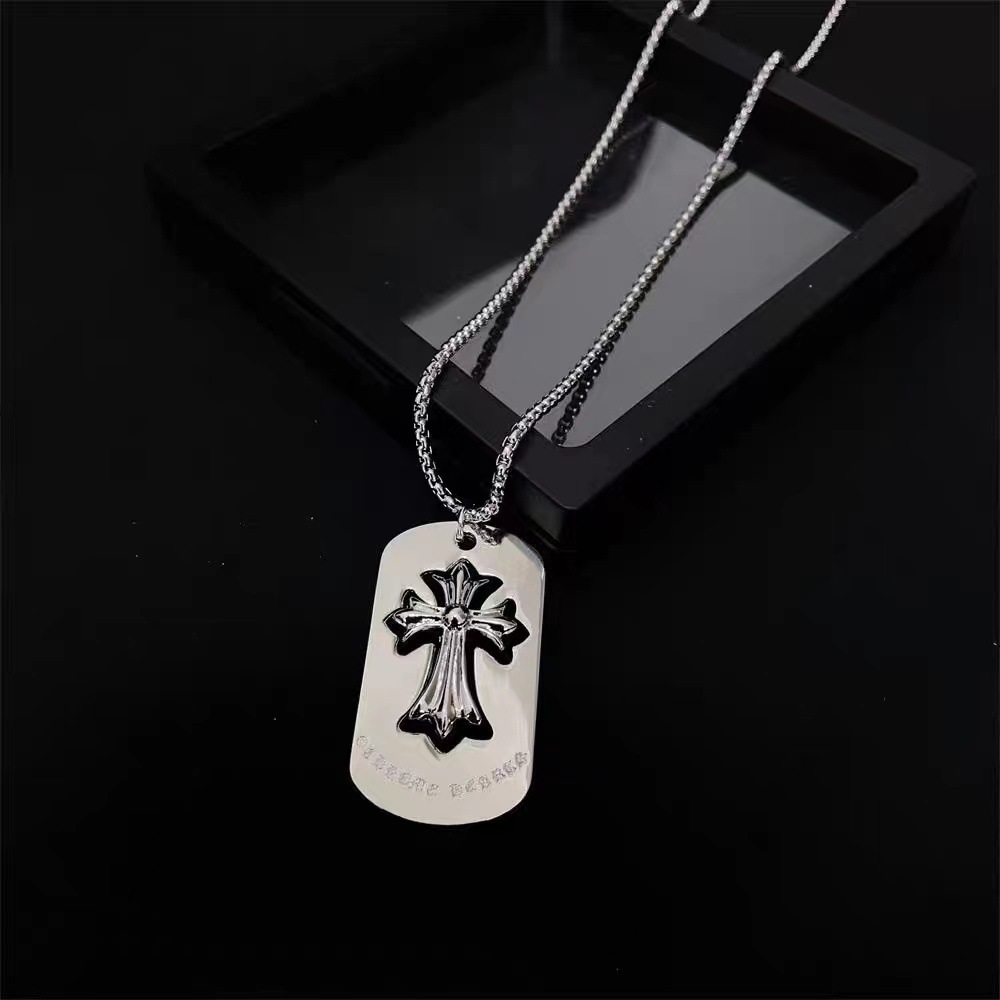 European and american bestseller ch cross necklace – unisex fashion trendy choker chain – couple’s square tag pendant