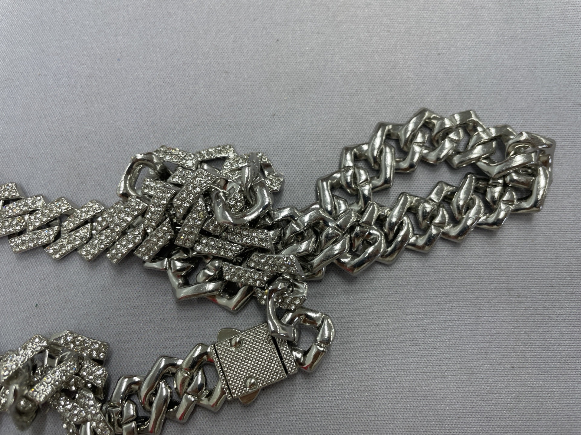 European and american hip hop diamond silver cuban chain necklace, r&b hiphop men’s trendy 14mm full diamond clavicle chain 2