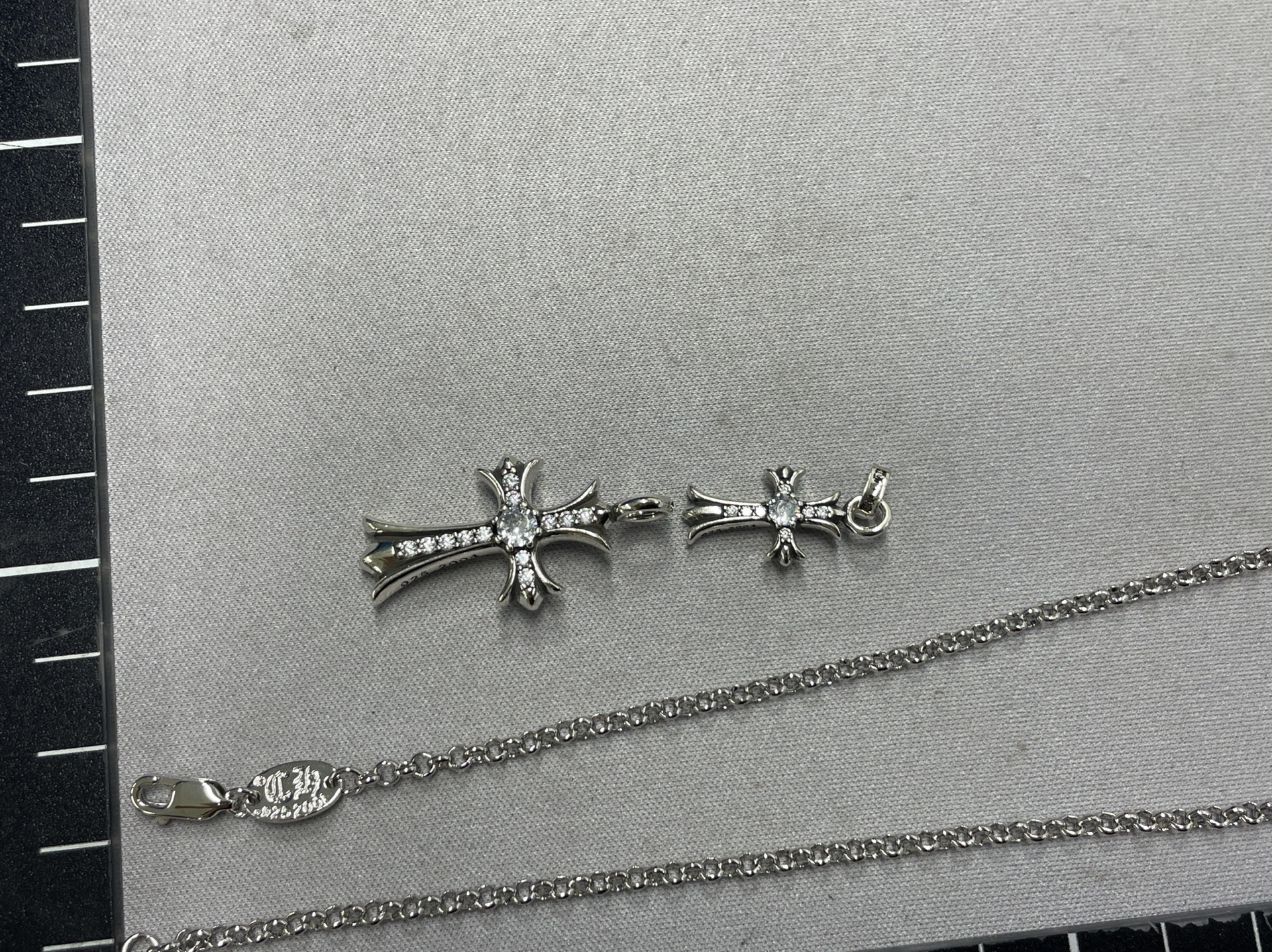 Ch crow heart 925 sterling silver double cross necklace for men and women neutralcouple necklace hand-engraved bamboo chain 3