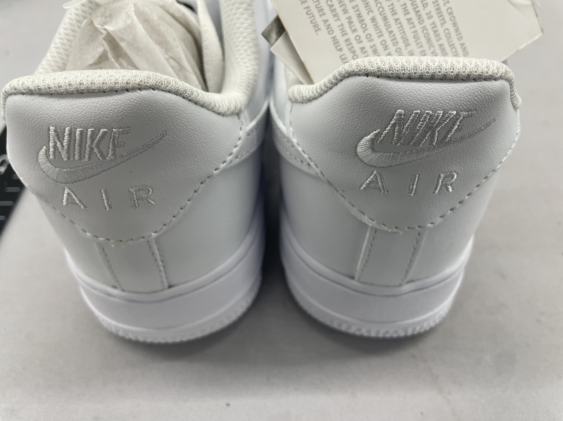 【limited stock – around a hundred pairs】authentic grade 1 air force 1 low top white sneakers. all white, thick leather upper, brand new in original box. factory liquidation. once they’re gone, they’re gone! may have minor imperfections that don’t affect wear. if you’re a perfectionist, please don’t purchase 14