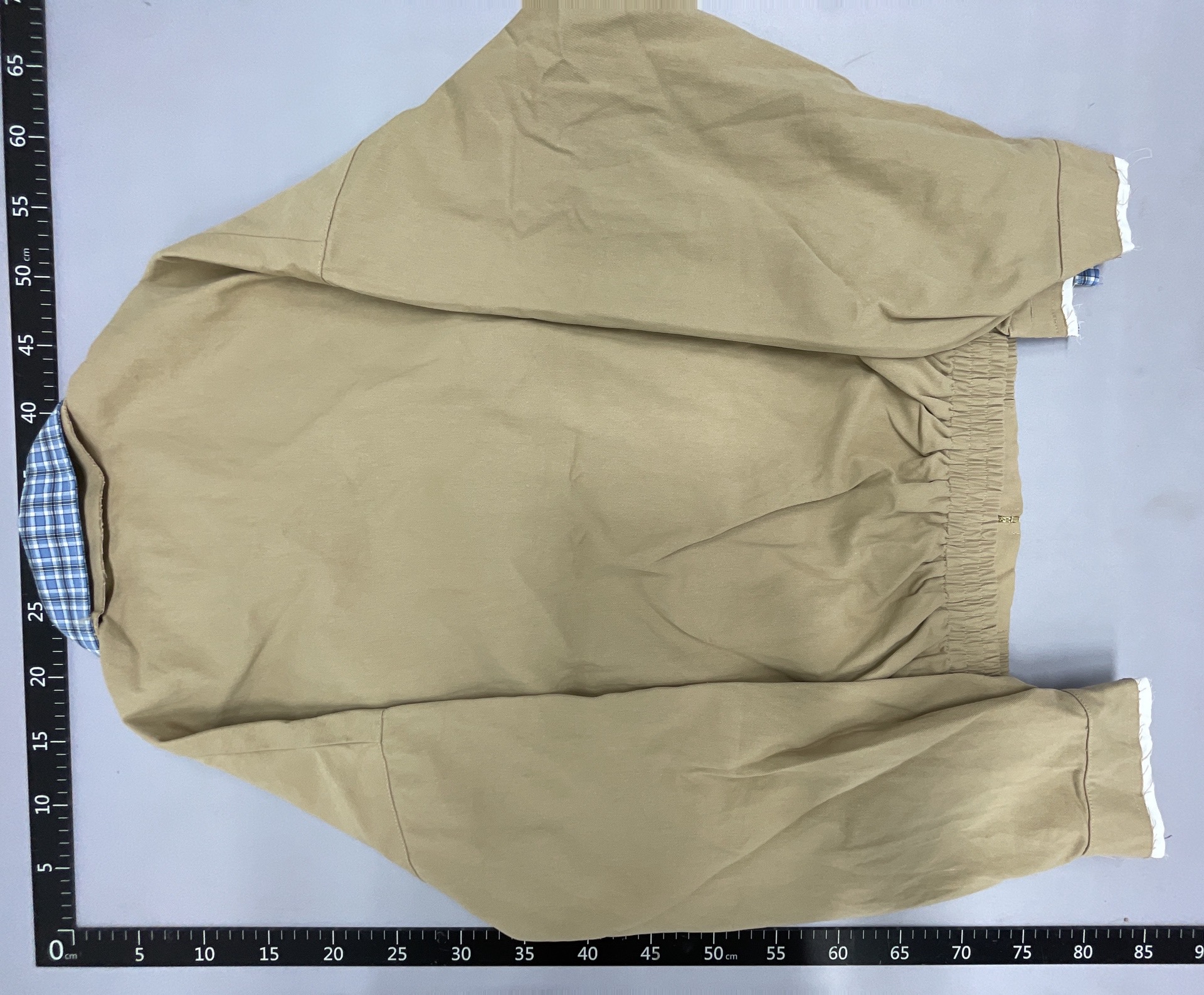 Cola’s miu-inspired letter patch embroidered khaki cotton woven plaid collar zip-up jacket (ready to ship – ships in 2 days) 2
