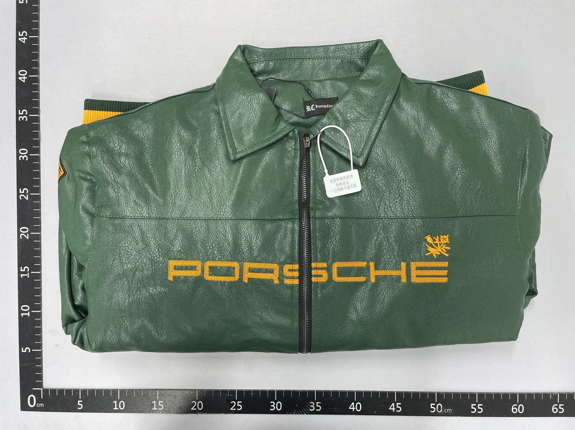 European and american fashion brand porsche racing jacket heavyweight micro badge embroidery retro leather jacket cotton outwear men’s and women’s tops 5