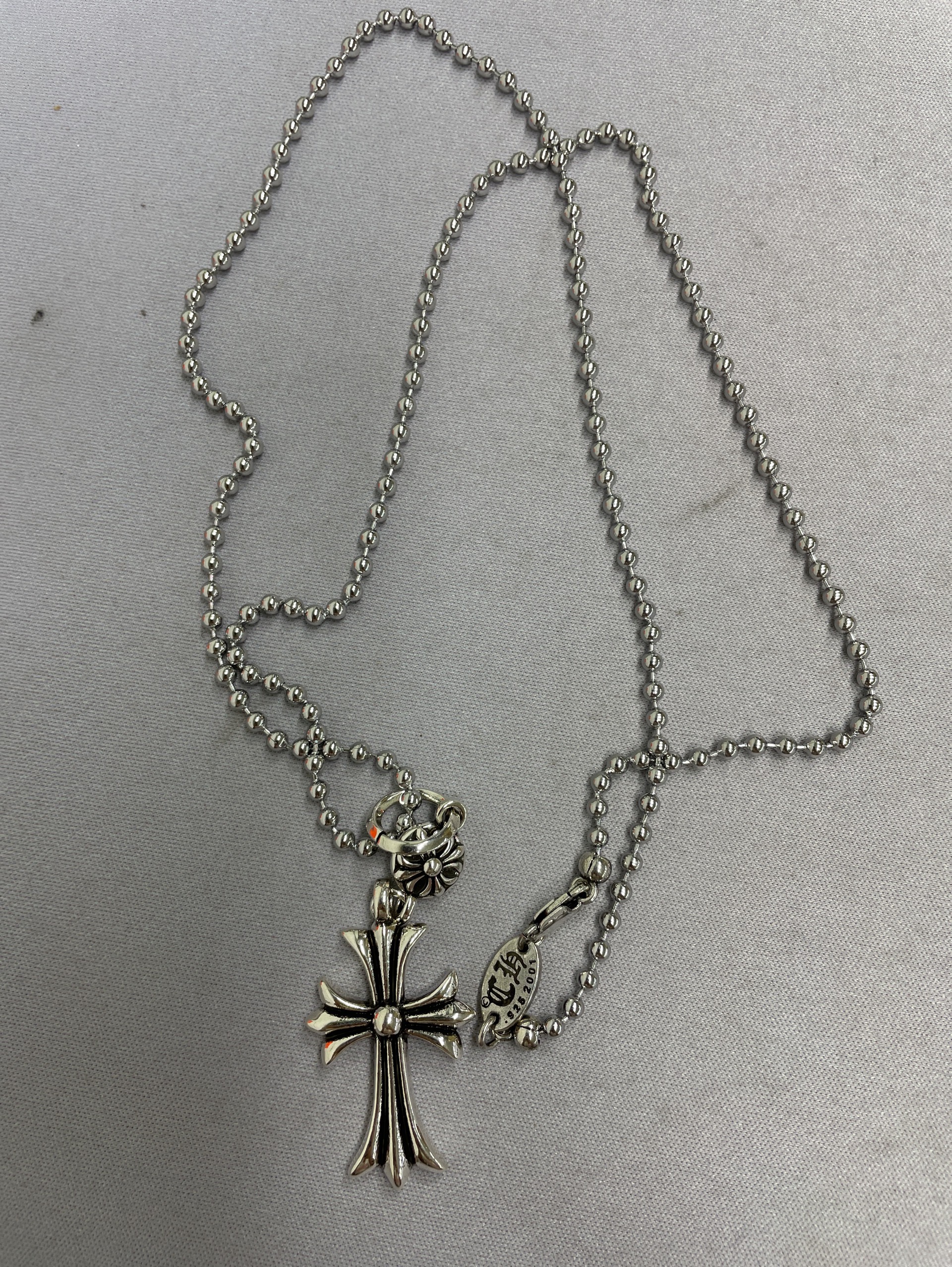 S925 sterling silver ch trendy unisex crow paw high-end version necklace sweater chain retro classic cross pendant 2