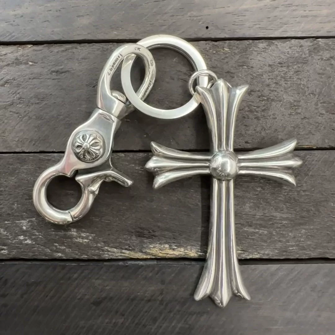 925 sterling silver cross keychain – punk biker style, trendy hip-hop, unisex, chic bag charm