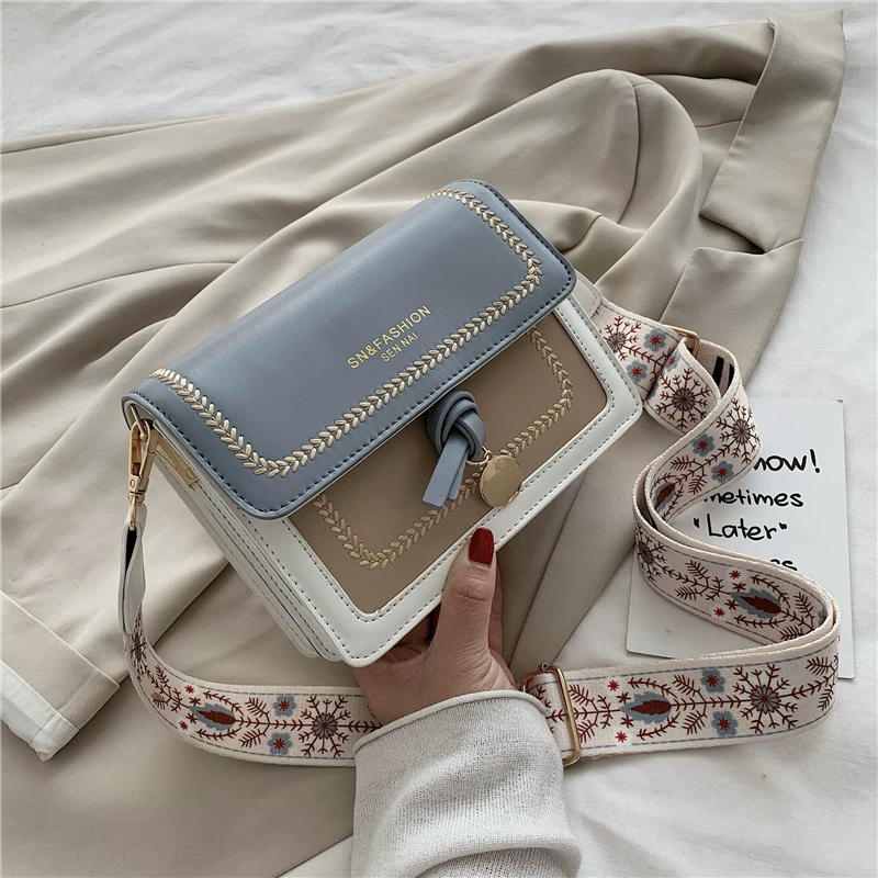 Small bag for women 2026springnew arrivalinscasualeasiest for match wide shoulder crossbody bag k-stylecontrast color small square bag