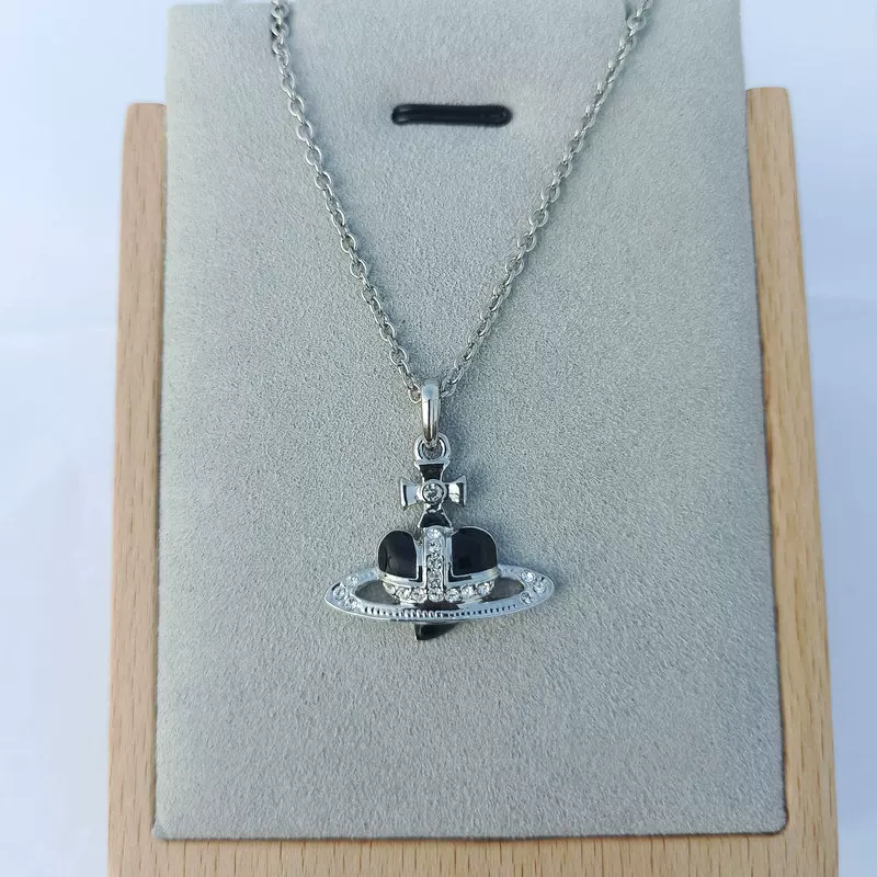 Multi-color enamel heart saturn necklace