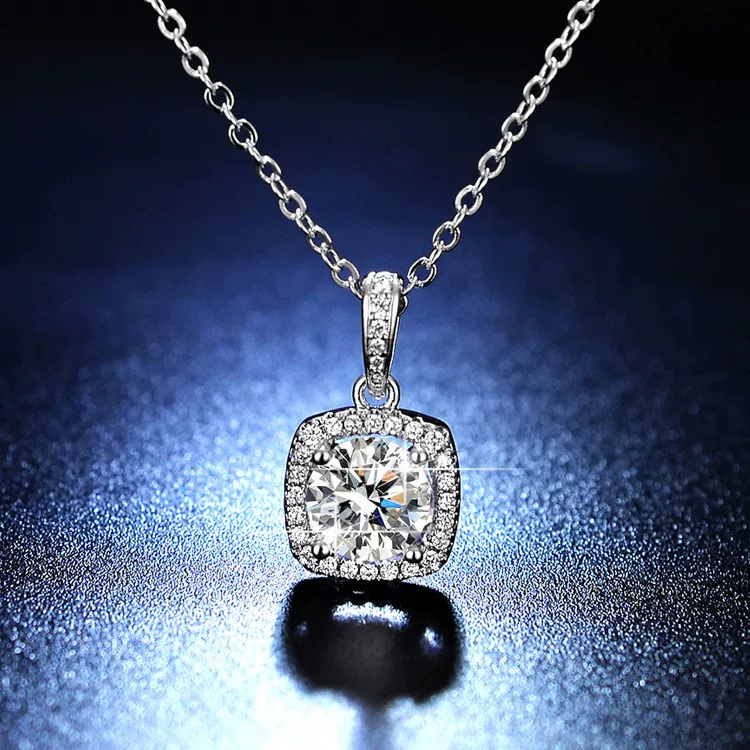 Pt950 platinum importd color moissan diamond white golden 18k gold diamond pendant sterling silver clavicle necklace